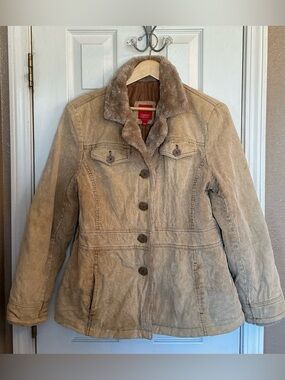 Vintage Espirit Corduory Jacket Fur Trim Womens Large Y2K 90s Retro